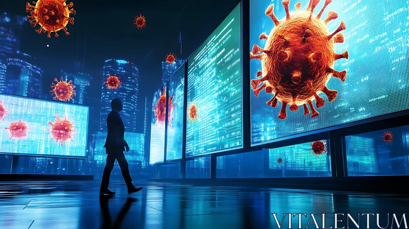 Man Walks Past Virus Screens AI Image