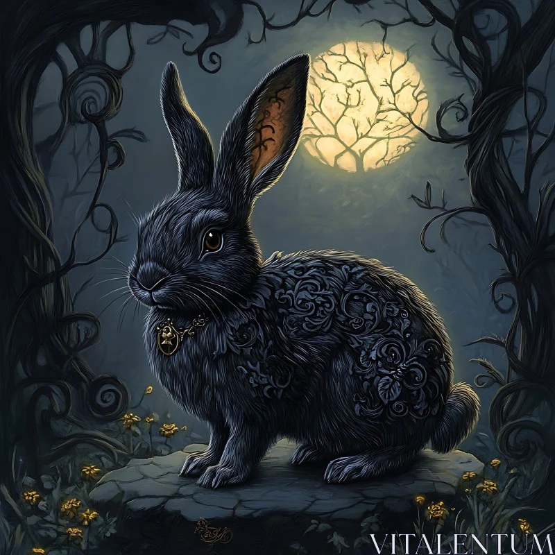 AI ART Mystical Hare Under the Moon's Glow