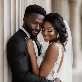 Romantic Wedding Embrace of Bride and Groom