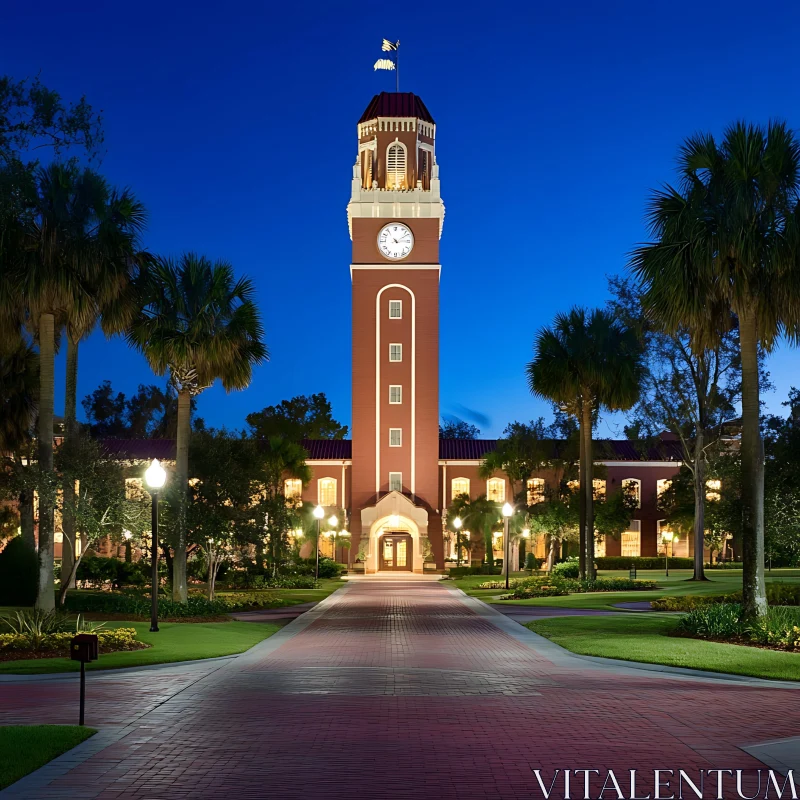 Illuminated Clock Tower at Dusk AI Image