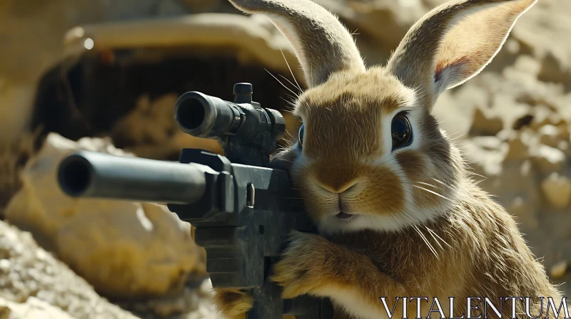 Armed Rabbit: A Comical Wildlife Portrait AI Image