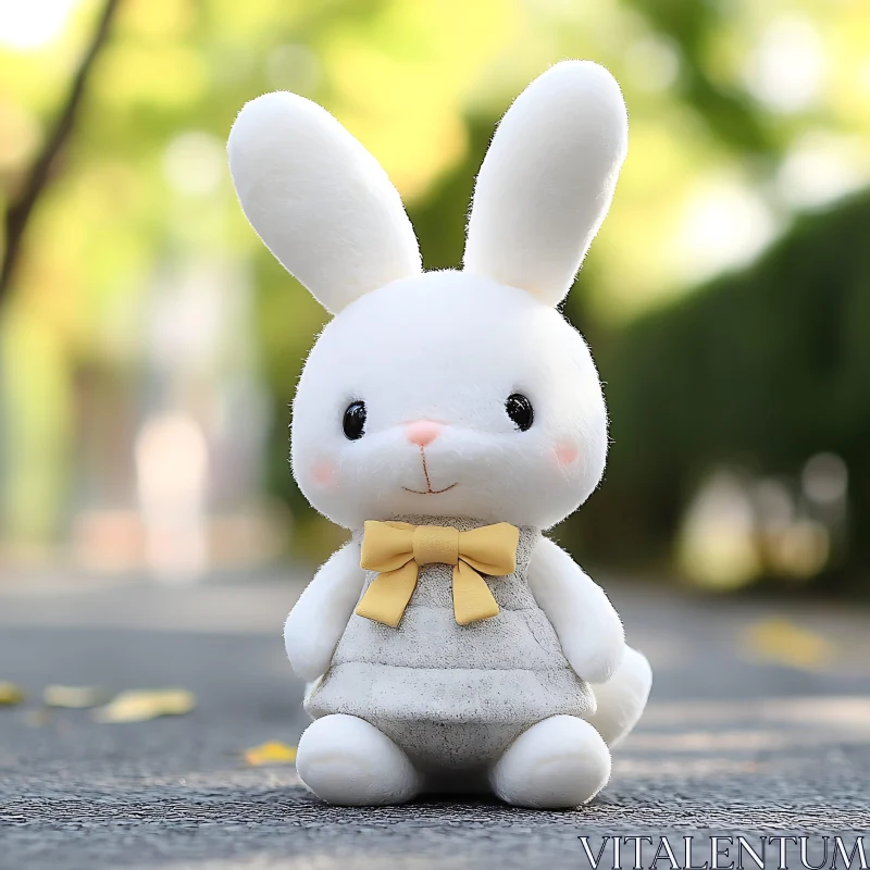 Charming Stuffed Rabbit with Yellow Bow AI Image