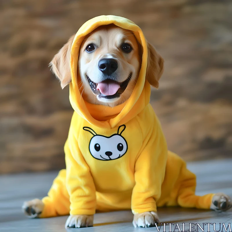 AI ART Cute Puppy Wearing Yellow Animal Hoodie