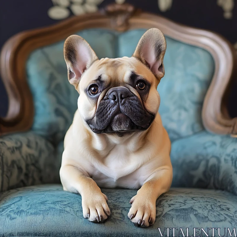 Elegant French Bulldog on Ornate Chair AI Image