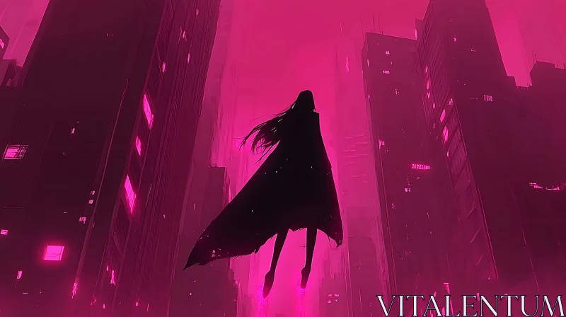 AI ART Hovering Silhouette in Neon City