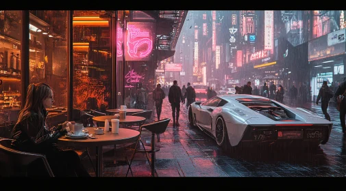 Neon Urban Scene with Futuristic Elements