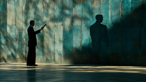 Man and His Shadow on Textured Wall