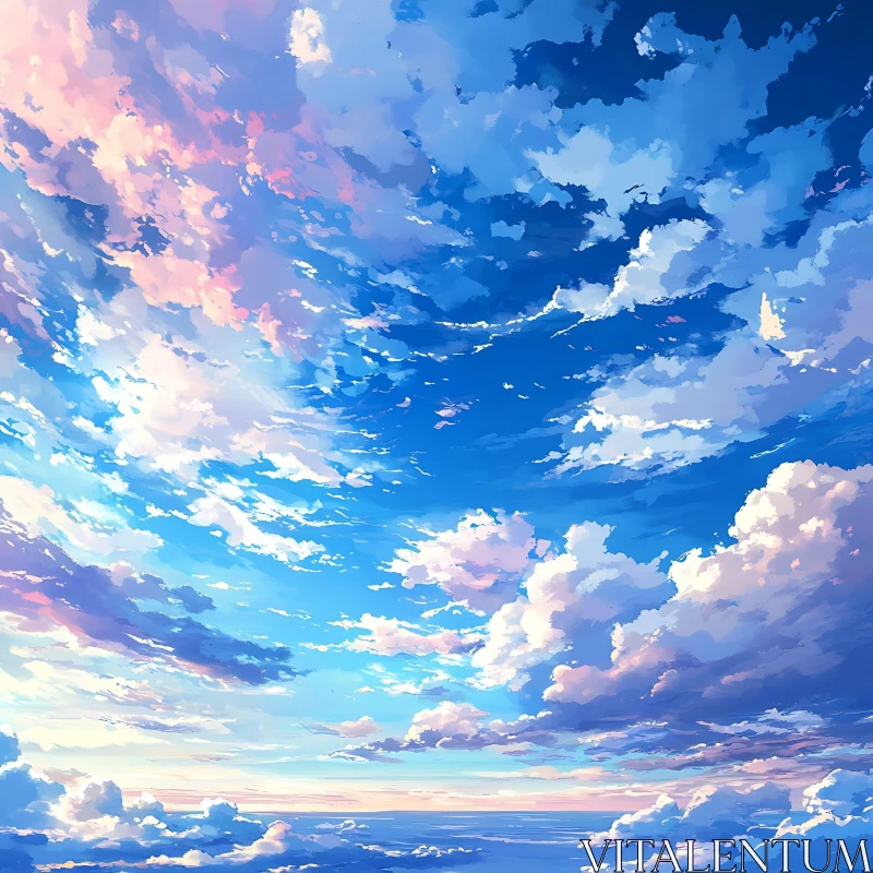 Peaceful Evening Sky with Colorful Clouds AI Image