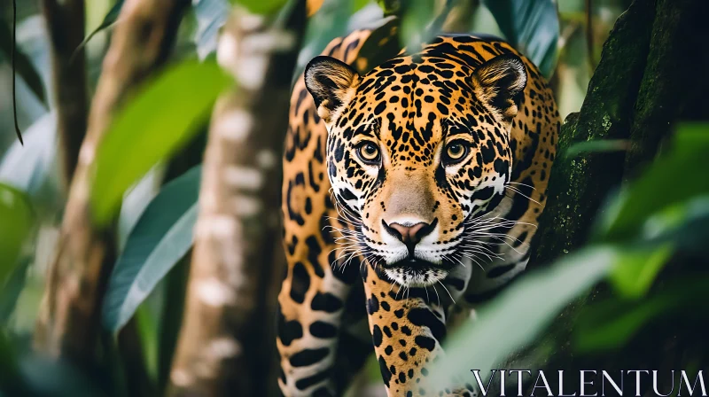 Jaguar Among Leaves AI Image