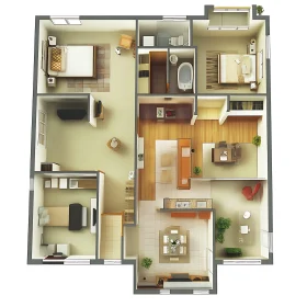 Contemporary Apartment Layout in 3D