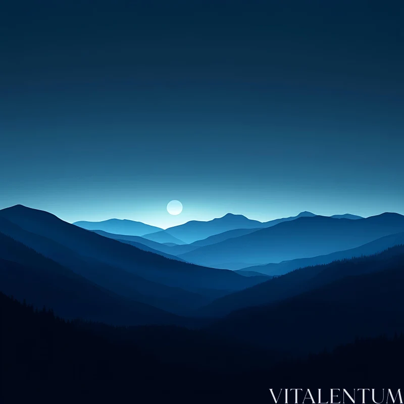 Serene Blue Mountain Landscape AI Image