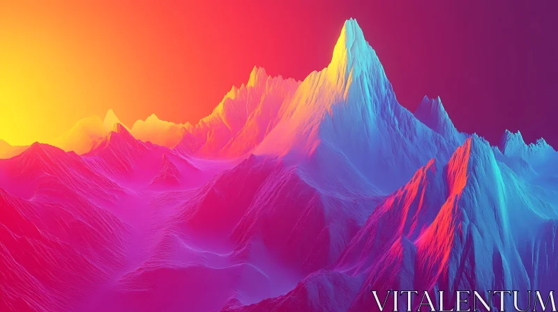 Surreal Mountain Range Color Spectrum AI Image