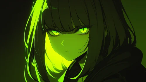 Mysterious Anime Figure in Green Light