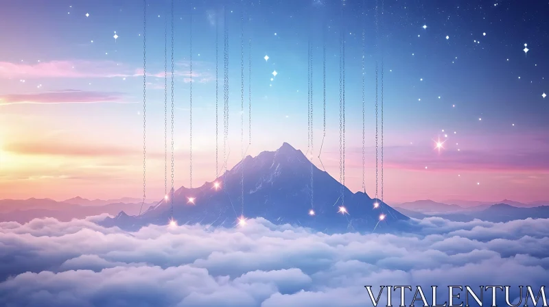 Dreamy Mountain Cloudscape with Chains AI Image