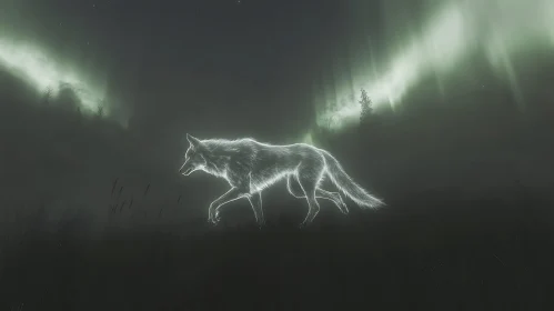 Ethereal Wolf in Aurora Landscape