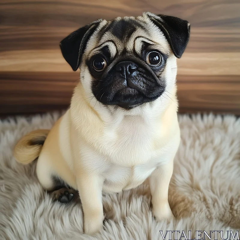 Charming Pug Portrait on Wooden Background AI Image