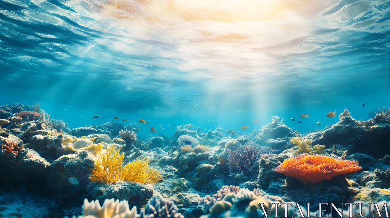 AI ART Underwater Coral Reef with Sun Rays