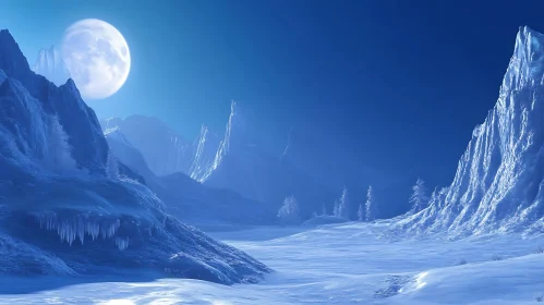 Snowy Peaks Under Moonlight