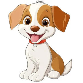 Cute Cartoon Dog with Red Collar