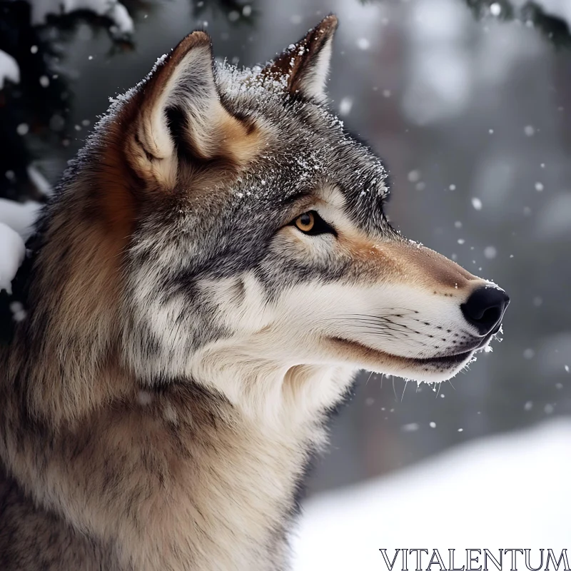 Snowy Wolf Close-Up AI Image