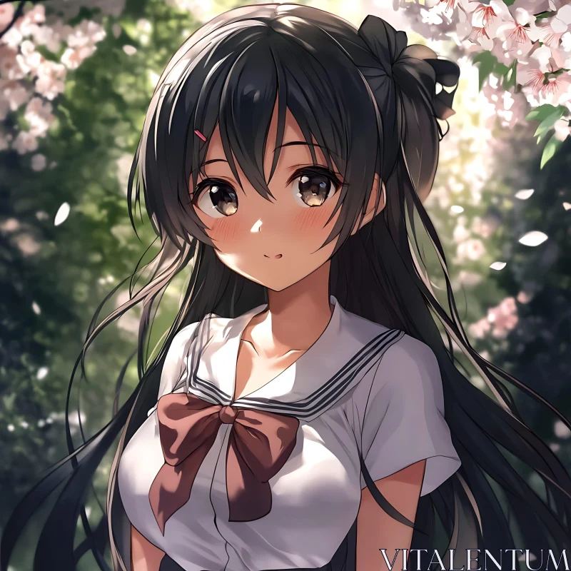 Serene Anime Girl in Blooming Garden AI Image