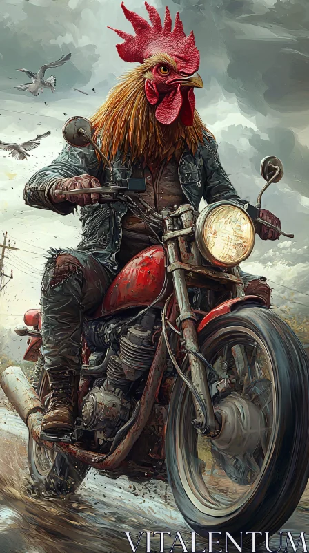 Fantastical Rooster-Biker Adventure AI Image