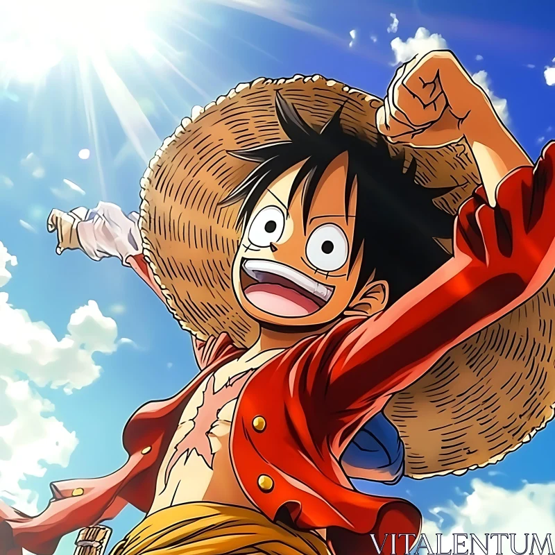 Smiling Anime Character with Straw Hat in Sunny Weather AI Image