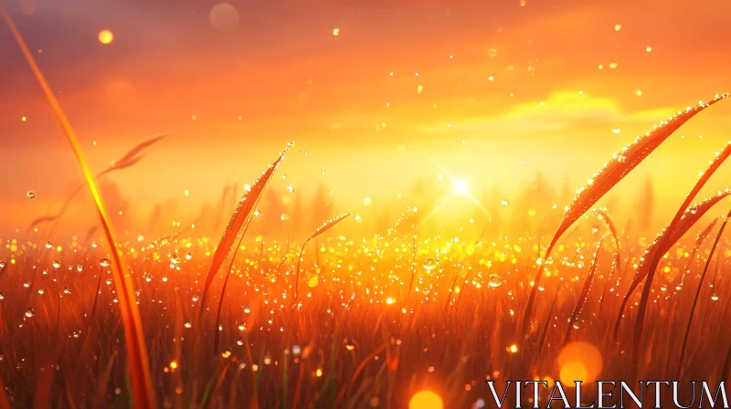 AI ART Warm Sunset with Glowing Dewdrops