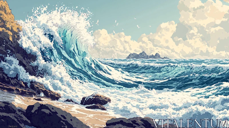 AI ART Coastal Seascape with Crashing Waves