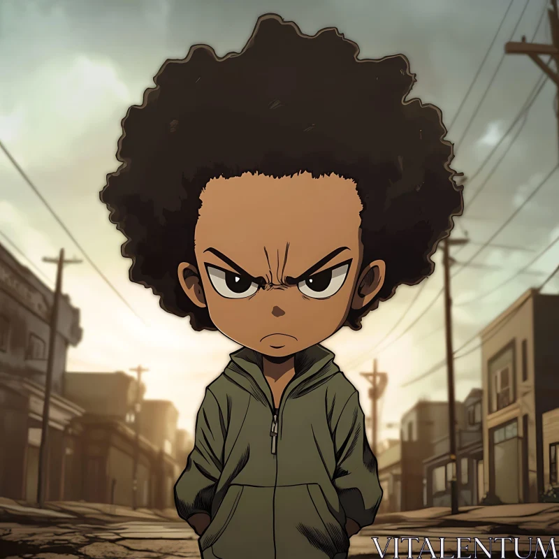 Serious Young Boy in Hoodie on Desolate Street AI Image