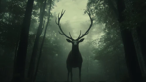 Enigmatic Stag Amidst Misty Woods