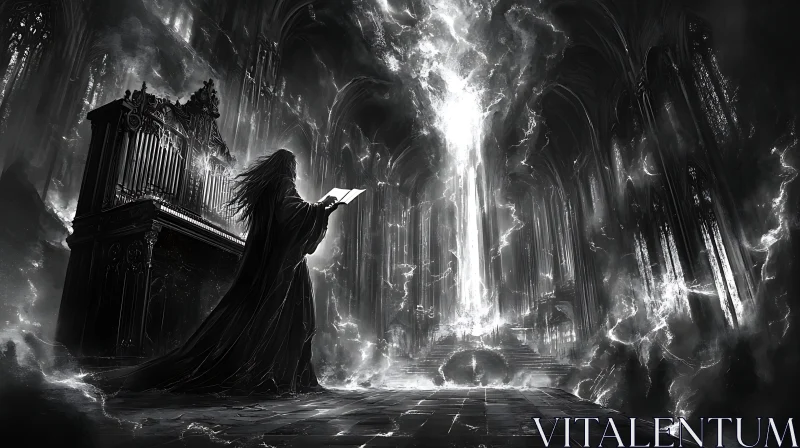 Ethereal Light in Gothic Monochrome Art AI Image