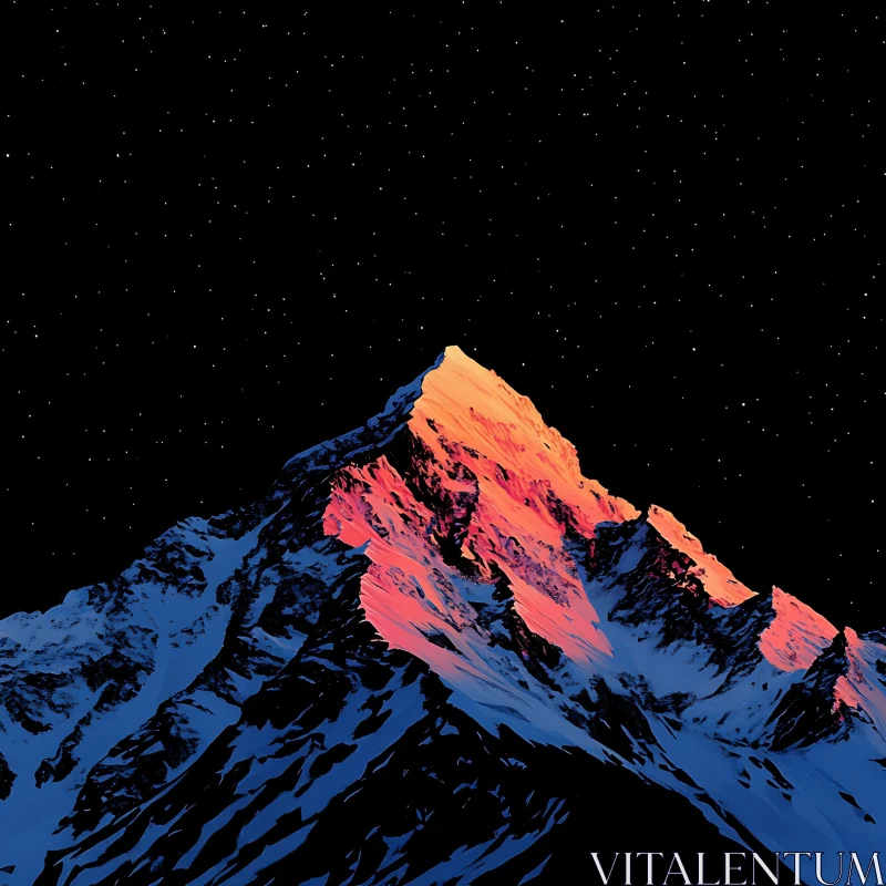 Illuminated Mountain Under Starry Sky AI Image