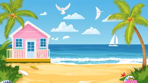 Pink Beach House by the Sea