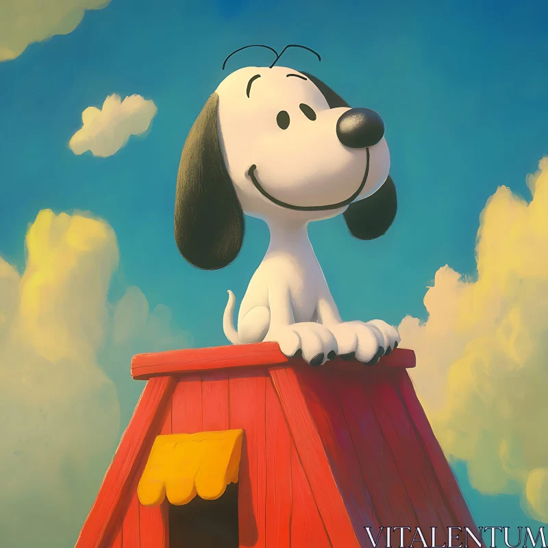 Happy Cartoon Dog on Rooftop AI Image