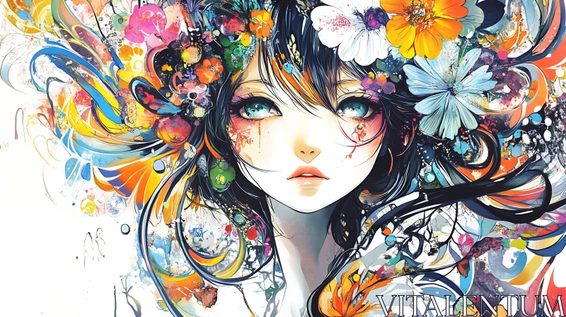 AI ART Vivid Floral Elements in Abstract Female Portrait