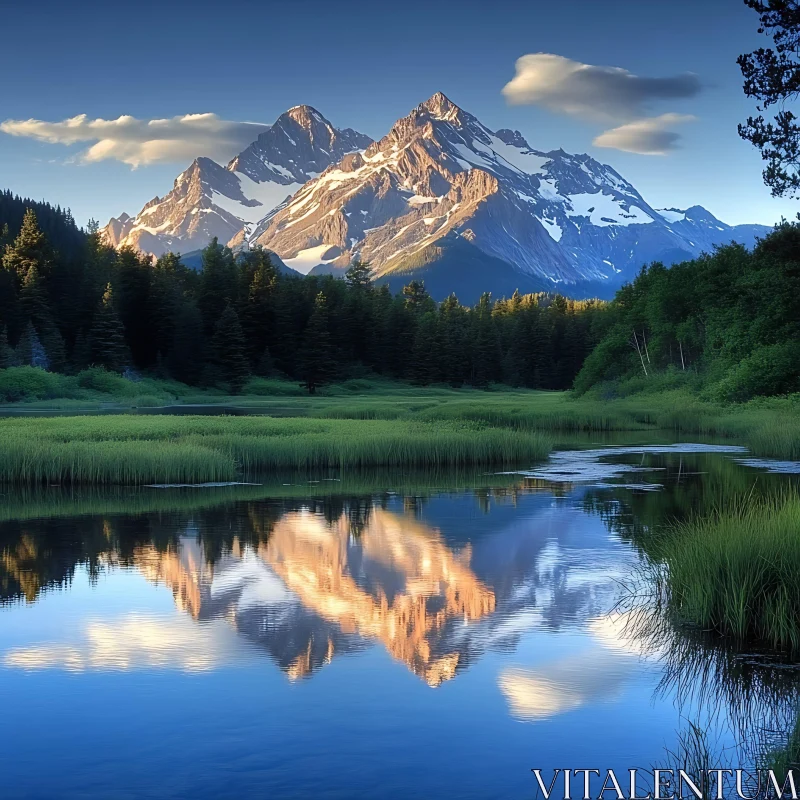 Tranquil Mountain Lake Reflection AI Image