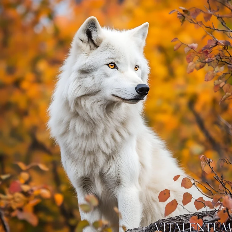 Arctic Wolf Portrait in Fall Colors AI Image