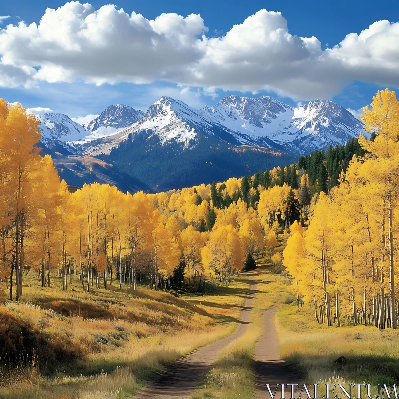 Autumnal Road to the Mountains AI Image