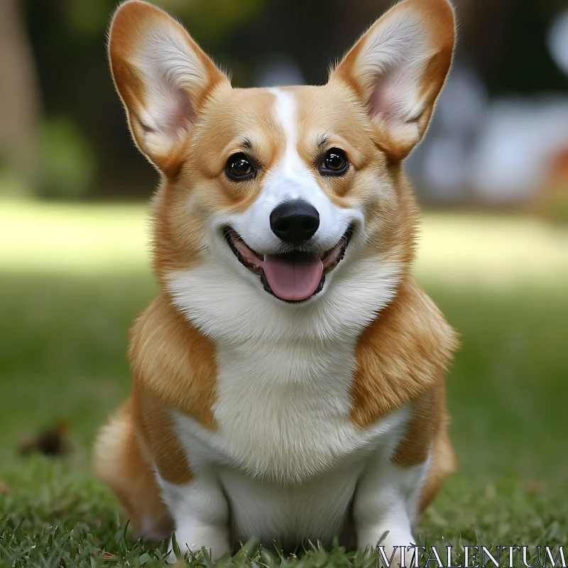 Happy Corgi Dog Portrait on Grass AI Image