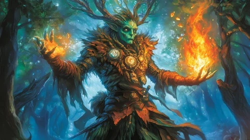 Mystical Antlered Wizard in the Woods