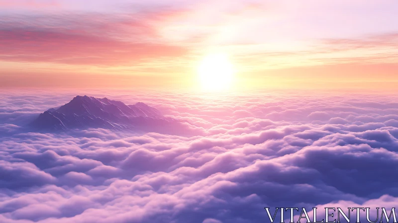 Pink Sunrise Over Mountain and Clouds AI Image