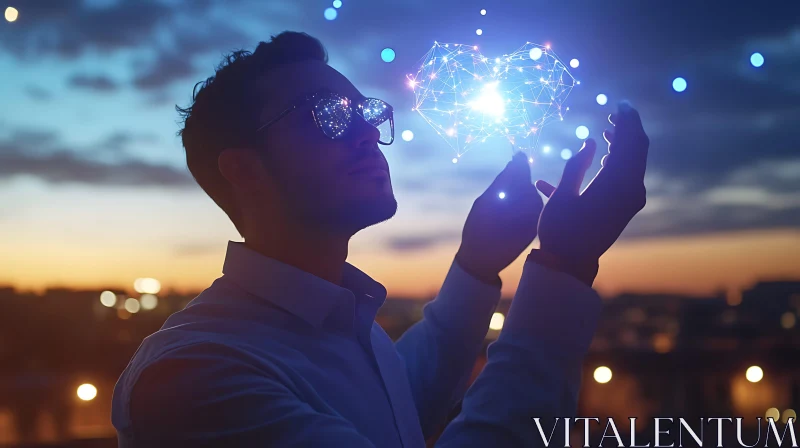 Geometric Heart in Hands at Sunset AI Image