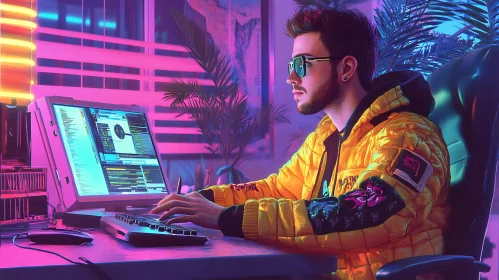 Cyberpunk Programmer at Work