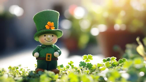 Leprechaun Figurine in Clover Patch