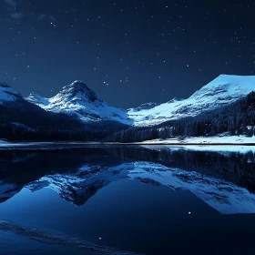 Starry Night Mountain Lake Reflection