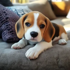 Cute Beagle Puppy on Sofa