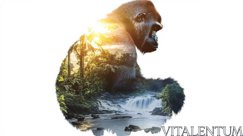 AI ART Gorilla Silhouette with Nature Backdrop