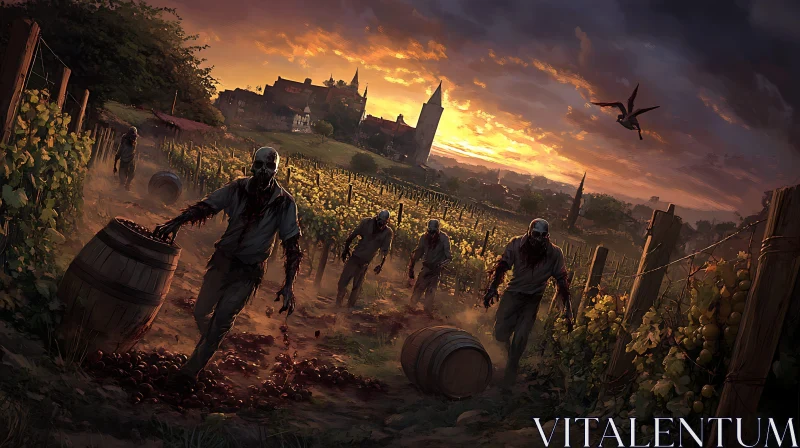 Undead in Vineyard at Sunset AI Image