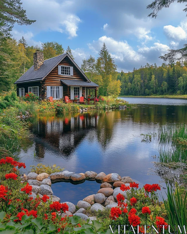 AI ART Peaceful Wooden Cabin by a Scenic Lake